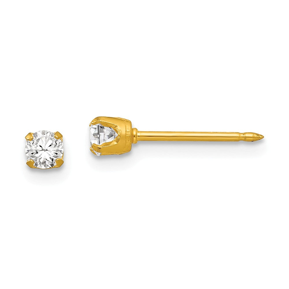 Inverness 18k 3mm Cubic Zirconia ( CZ ) Post Earrings, 3mm x 3mm