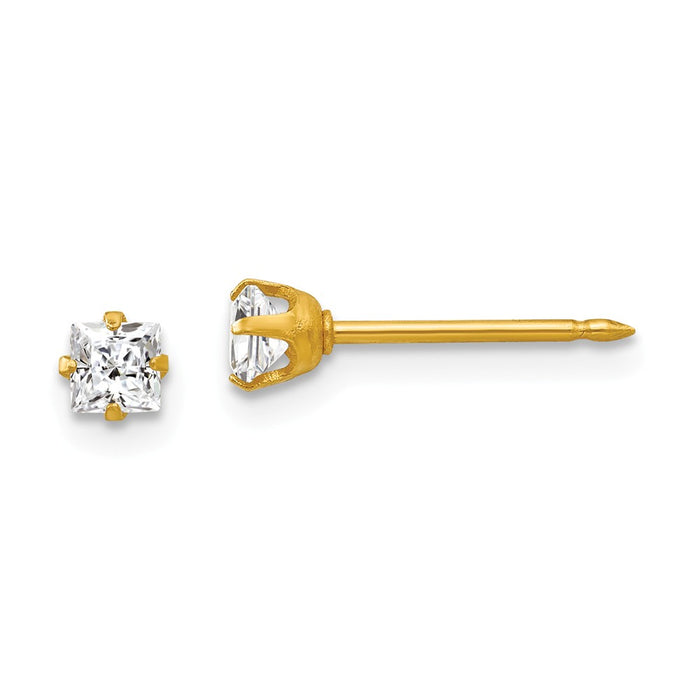 Inverness 18k 3mm Square Cubic Zirconia ( CZ ) Earrings, 3mm x 3mm