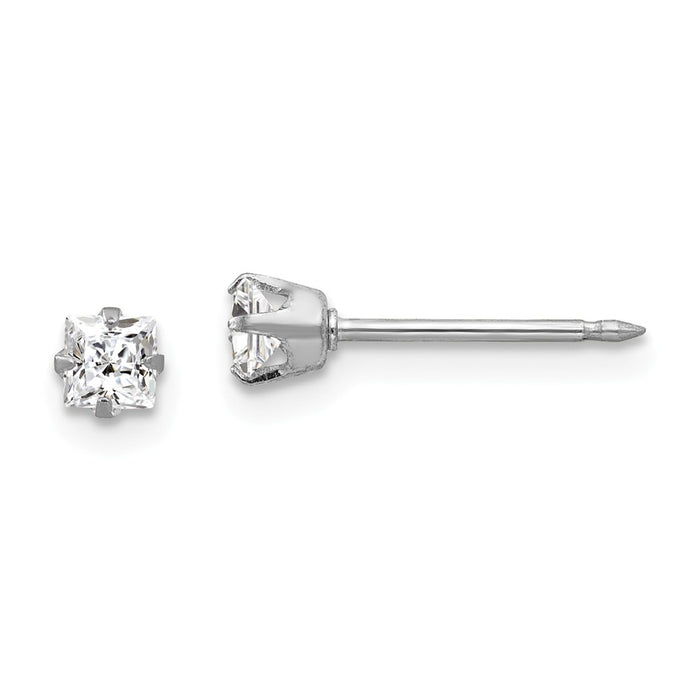 Inverness 18k White 3mm Square Cubic Zirconia ( CZ ) Earrings, 3mm x 3mm