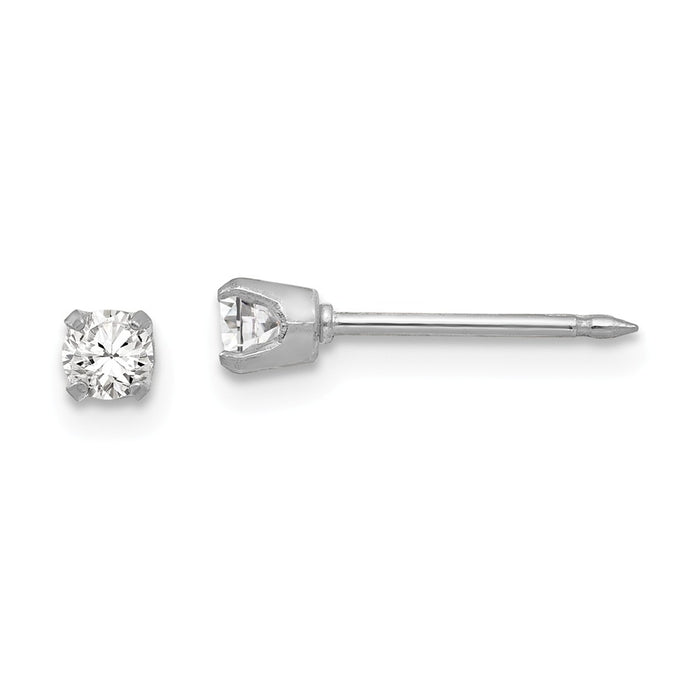 Inverness 18k White 3mm Cubic Zirconia ( CZ ) Earrings, 3mm x 3mm