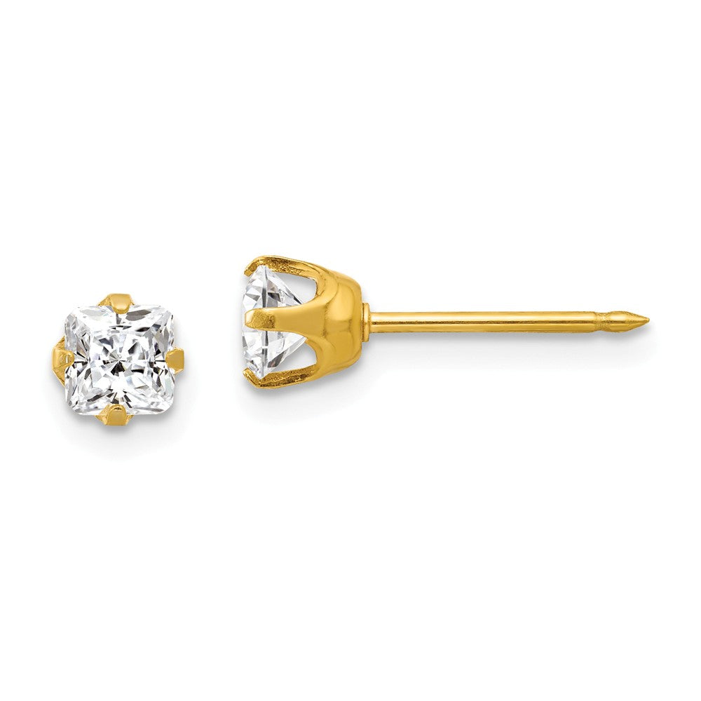 Inverness 14k Yellow Gold 5mm Sq. Princess Cubic Zirconia ( CZ ) Post Earrings, 5mm x 5mm