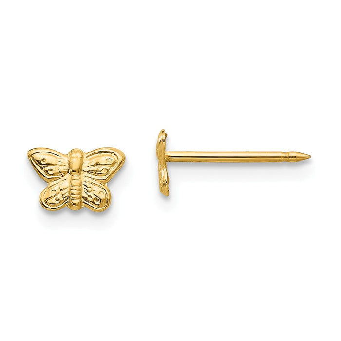 Inverness 14k Yellow Gold 7mm Butterfly Earrings, 4mm x 4mm