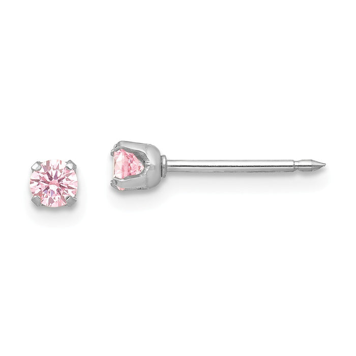 Inverness 14k White 3mm Pink Cubic Zirconia ( CZ ) Earrings, 3mm x 3mm