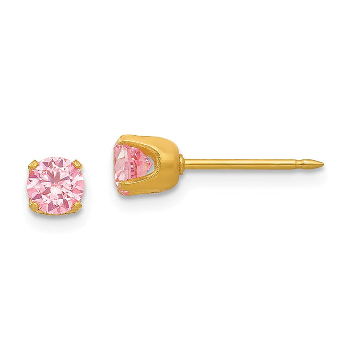 Inverness 24k Gold Plated 5mm Pink Cubic Zirconia ( CZ ) Earrings, 5mm x 5mm