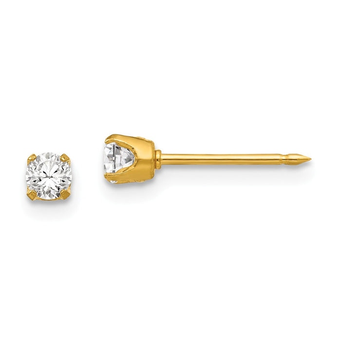 Inverness 24k Plated 3mm Cubic Zirconia ( CZ ) Post Earrings, 3mm x 3mm