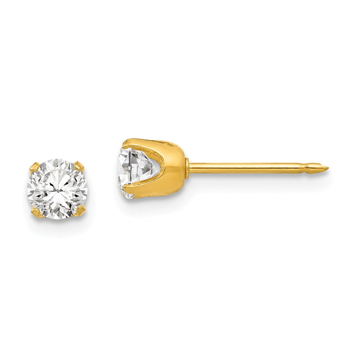 Inverness 24k Plated Stainless Steel 5mm Cubic Zirconia ( CZ ) Post Earrings, 5mm x 5mm