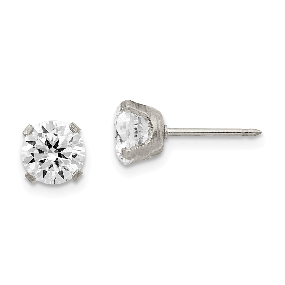 Inverness Stainless Steel 7mm Cubic Zirconia ( CZ ) Post Earrings, 7mm x 7mm