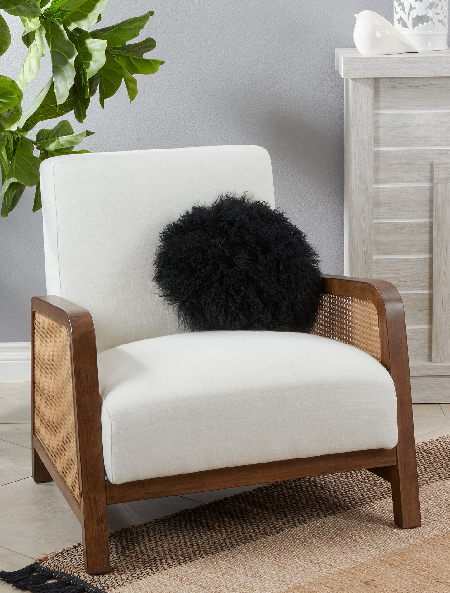 Genuine Mongolian Fur Pillows, Poly Filled, 16" Round