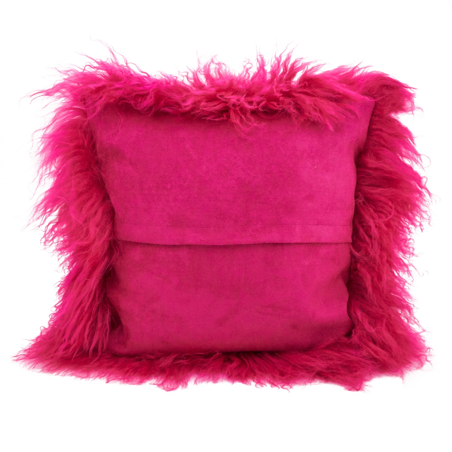 Genuine Mongolian Fur Pillows, Poly Filled, 16" Square