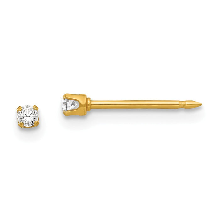 Inverness 24k Plated 2mm Cubic Zirconia ( CZ ) Post Earrings, 2mm x 2mm