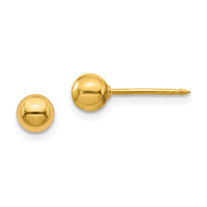 Inverness 14k Yellow Gold 5mm Ball Post Earrings, 5mm x 5mm