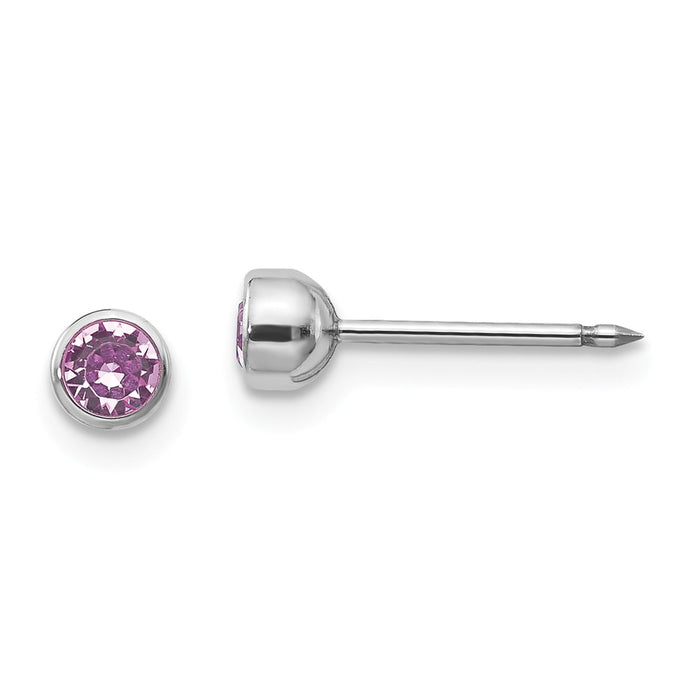 Inverness 14k White Gold 4mm June Crystal Bezel Earrings, 4mm x 4mm