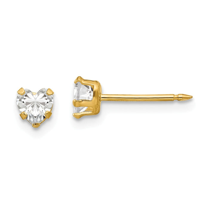 Inverness 14k Yellow Gold 4mm Clear Heart Cubic Zirconia ( CZ ) Earrings, 4mm x 4mm