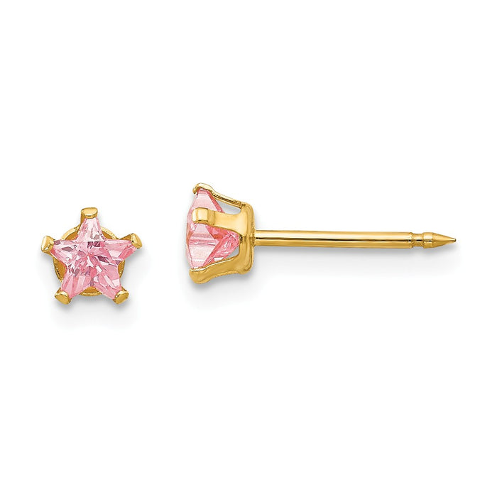 Inverness 14k Yellow Gold 4mm Pink Star Cubic Zirconia ( CZ ) Earrings, 4mm x 4mm