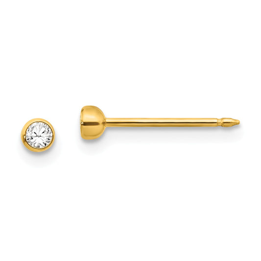 Inverness 14k Yellow Gold 3mm Bezel Crystal Post Earrings, 3mm x 3mm