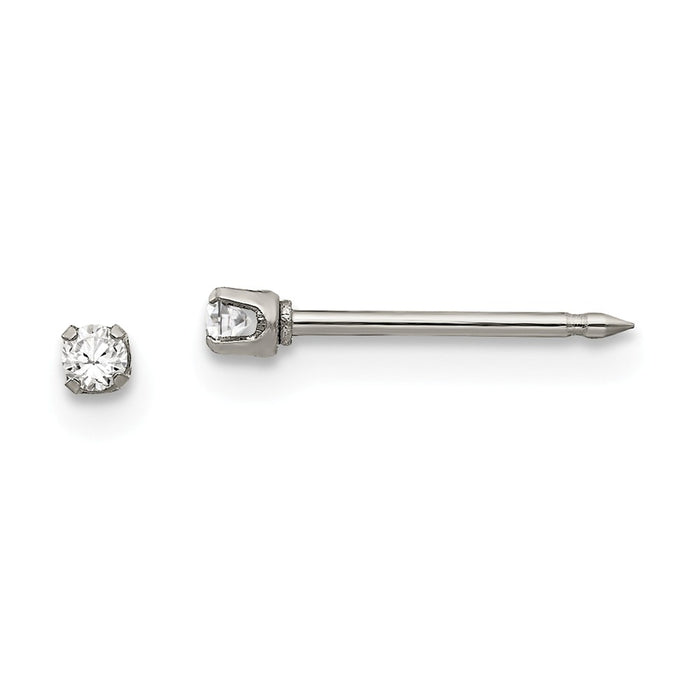 Inverness Stainless Steel Polished 2mm Cubic Zirconia ( CZ ) Post Earrings, 2mm x 2mm