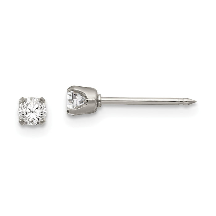 Inverness Stainless Steel Polished 3mm Cubic Zirconia ( CZ ) Post Earrings, 3mm x 3mm