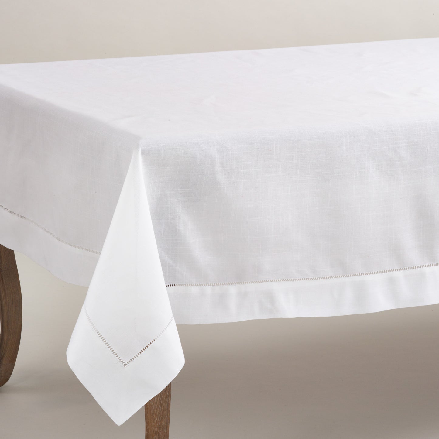 White Special Occasion Holiday Tablecloth with Hemstitched Border 70" X 120"