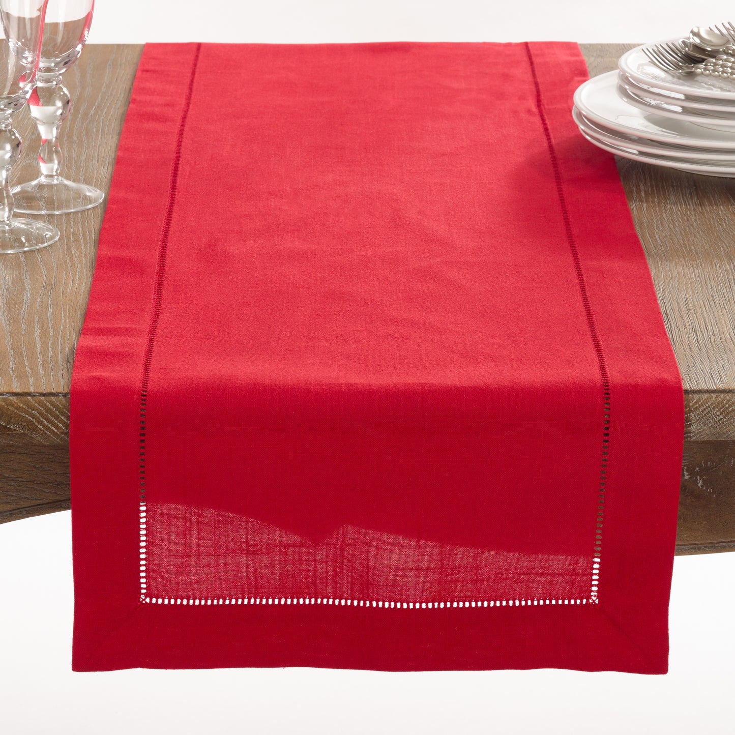 Occasion Gallery Red Hemstitched Border Holiday Table Runner
