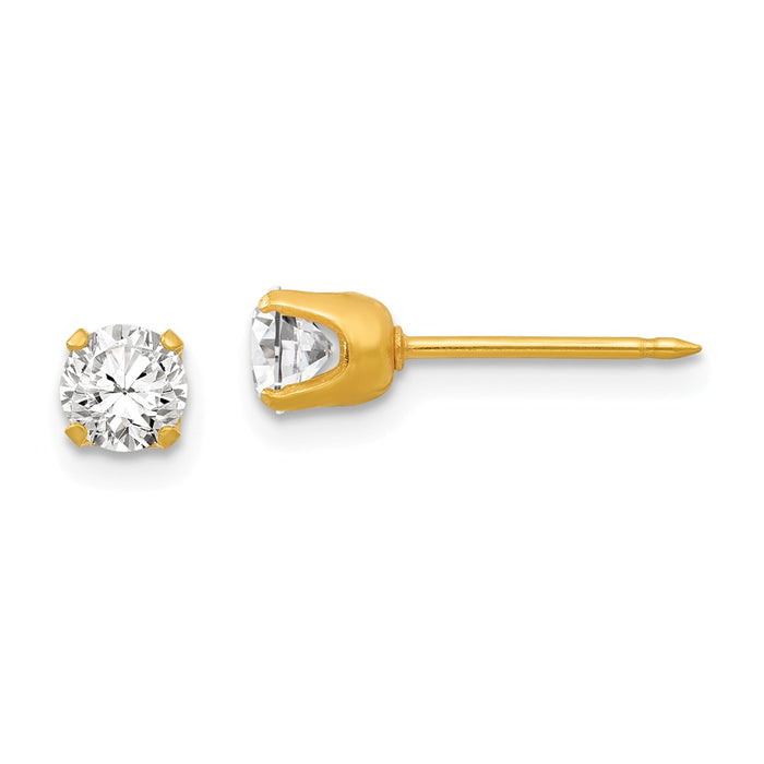 Inverness 14k Yellow Gold 5mm Cubic Zirconia ( CZ ) Post Earrings, 5mm x 5mm