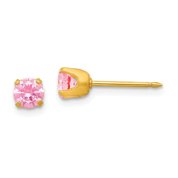 Inverness 14k Yellow Gold 5mm Pink Cubic Zirconia ( CZ ) Post Earrings, 5mm x 5mm