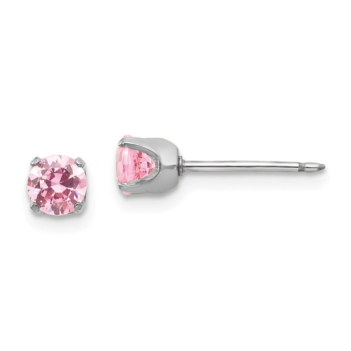 Inverness 14k White Gold 5mm Pink Cubic Zirconia ( CZ ) Earrings, 5mm x 5mm