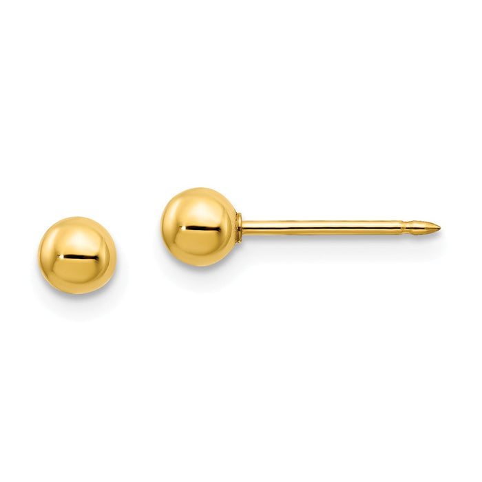 Inverness 14k Yellow Gold 4mm Ball/Long Post Earrings, 4mm x 4mm