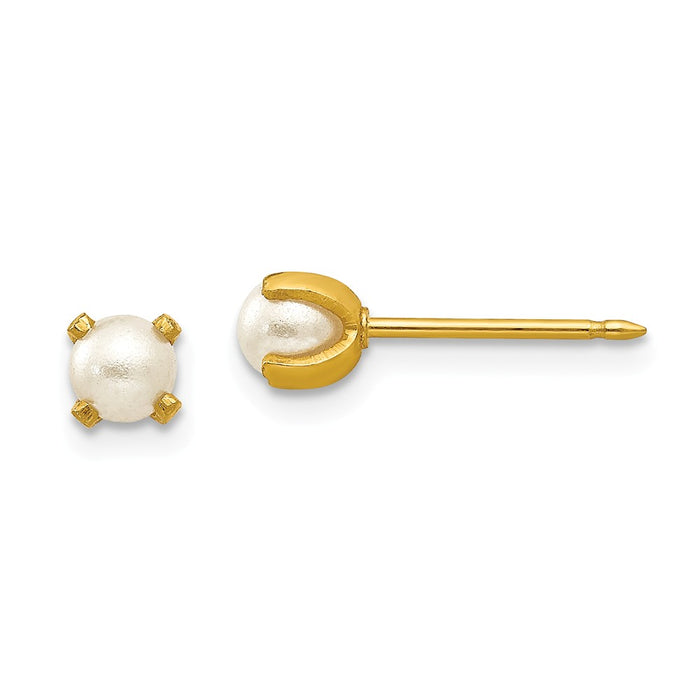 Inverness 14k Yellow Gold 4mm Simulated Pearl Earrings, 4mm x 4mm