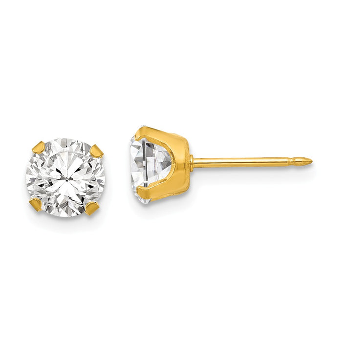 Inverness 24k Plated 7mm Cubic Zirconia ( CZ ) Earrings, 7mm x 7mm