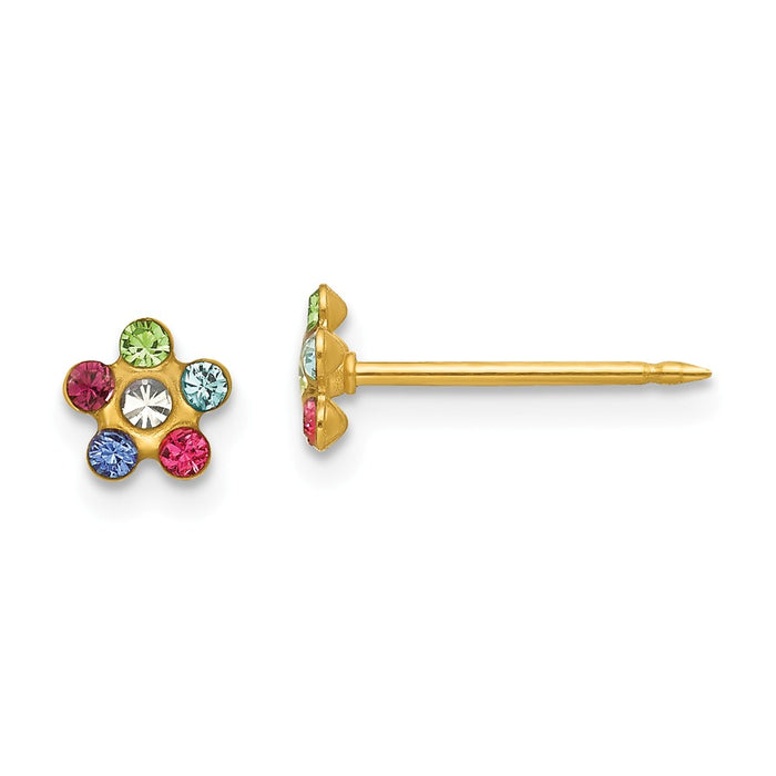 Inverness 14k Yellow Gold Flower Multicolor Crystal Earrings, 5mm x 5mm