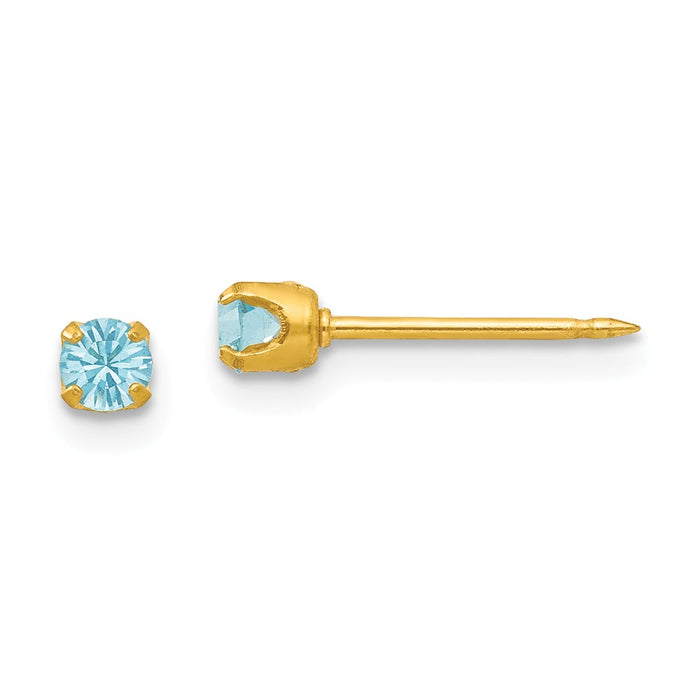 Inverness 24k Plated March Crystal Birthstone Earrings, 3mm x 3mm