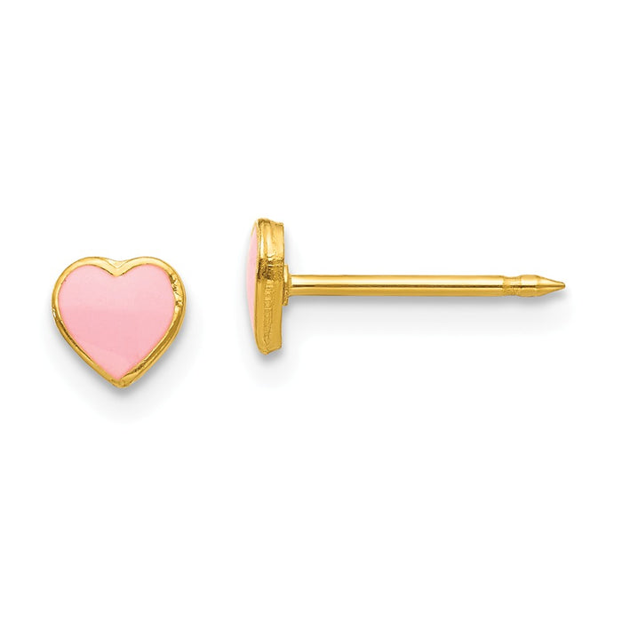 Inverness 24k Plated Pink Enamel Heart Earrings, 4mm x 4mm
