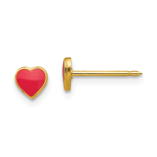 Inverness 24k Plated Red Enamel Heart Earrings, 4mm x 4mm