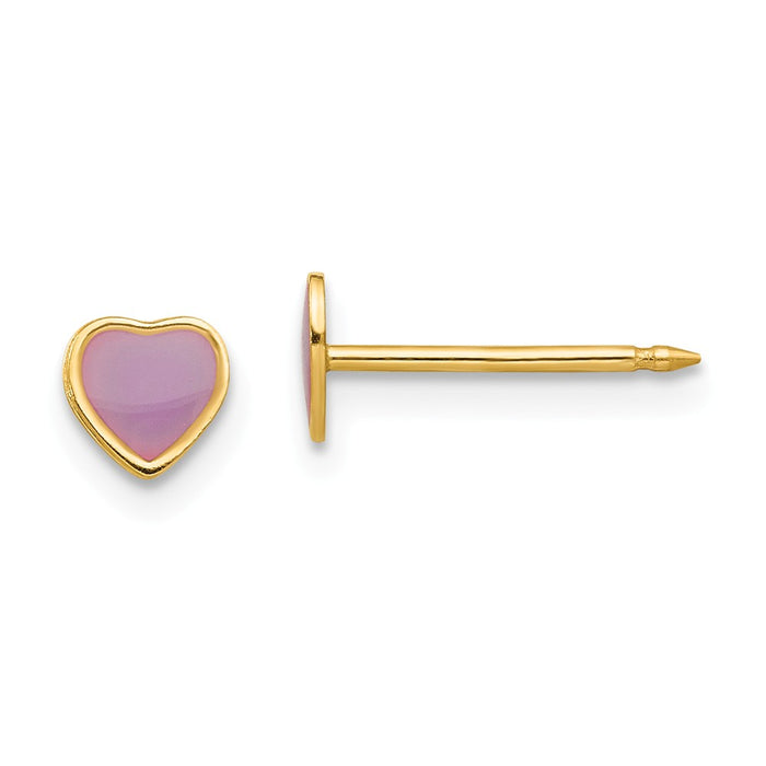 Inverness 14k Yellow Gold Epoxy Fill Purple Heart Earrings, 4mm x 4mm