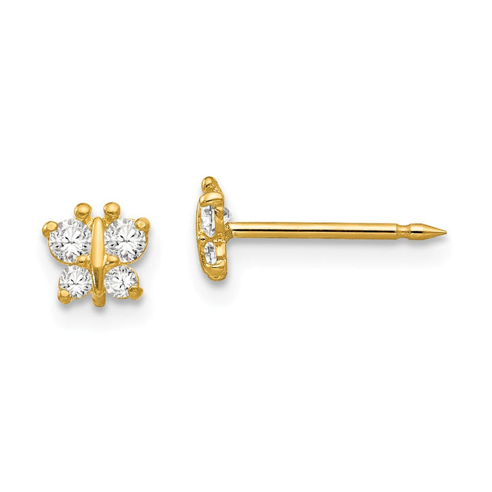 Inverness 14k Yellow Gold Butterfly Cubic Zirconia ( CZ ) Earrings, 5mm x 5mm