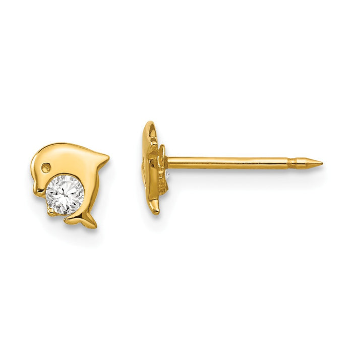Inverness 14k Yellow Gold Dolphin Cubic Zirconia ( CZ ) Earrings, 5mm x 5mm