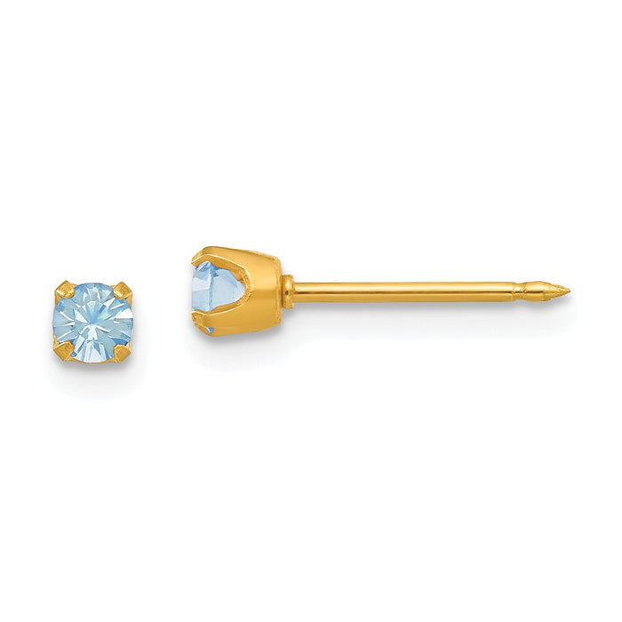 Inverness 14k Yellow Gold 3mm March Crystal Birthstone Post Earrings, 3mm x 3mm
