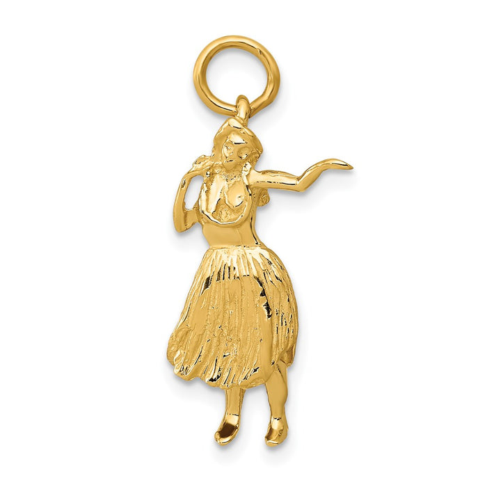 Million Charms 14K Yellow Gold Themed 3-D Hula Dancer Charm