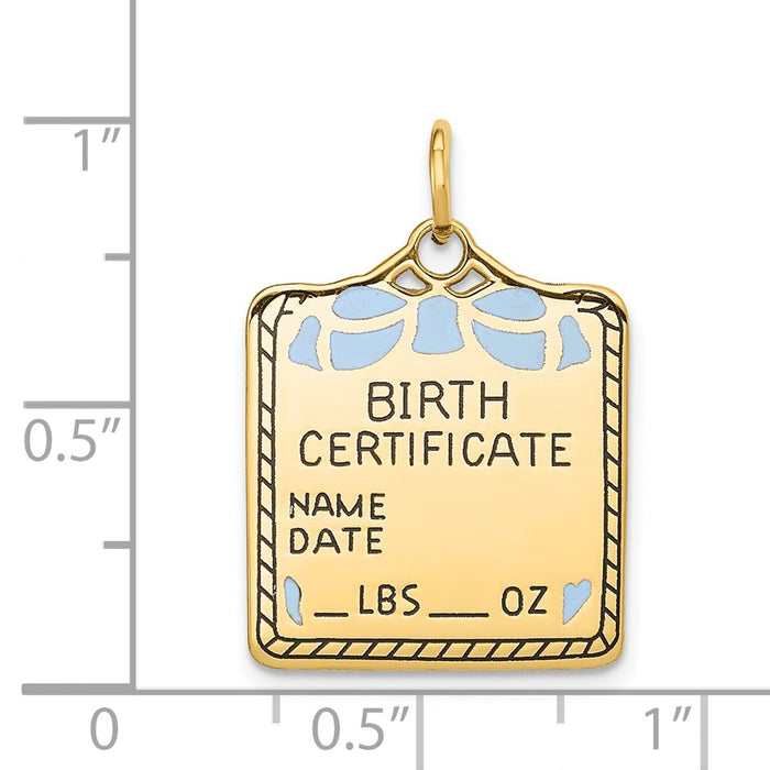 Million Charms 14K Yellow Gold Themed Enameled Blue Engravable Birth Certificate Charm