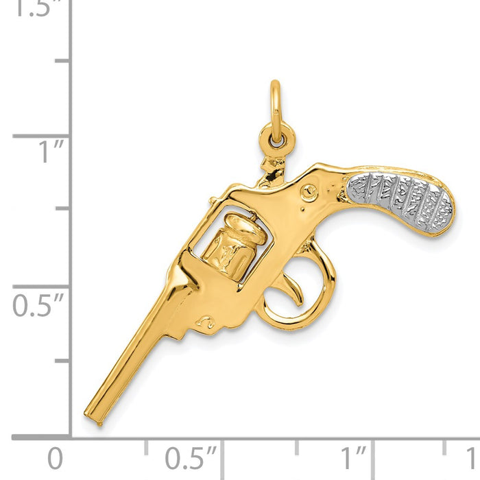 Million Charms 14K Yellow Gold Themed, Rhodium-plated Moveable Revolver Charm