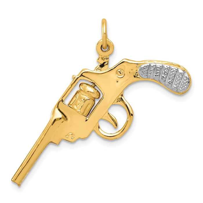 Million Charms 14K Yellow Gold Themed, Rhodium-plated Moveable Revolver Charm