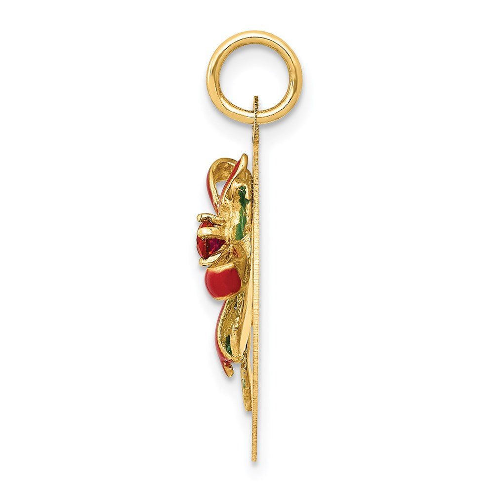 Million Charms 14K Yellow Gold Themed Enameled Mistletoe With Synthetic Stone Charm