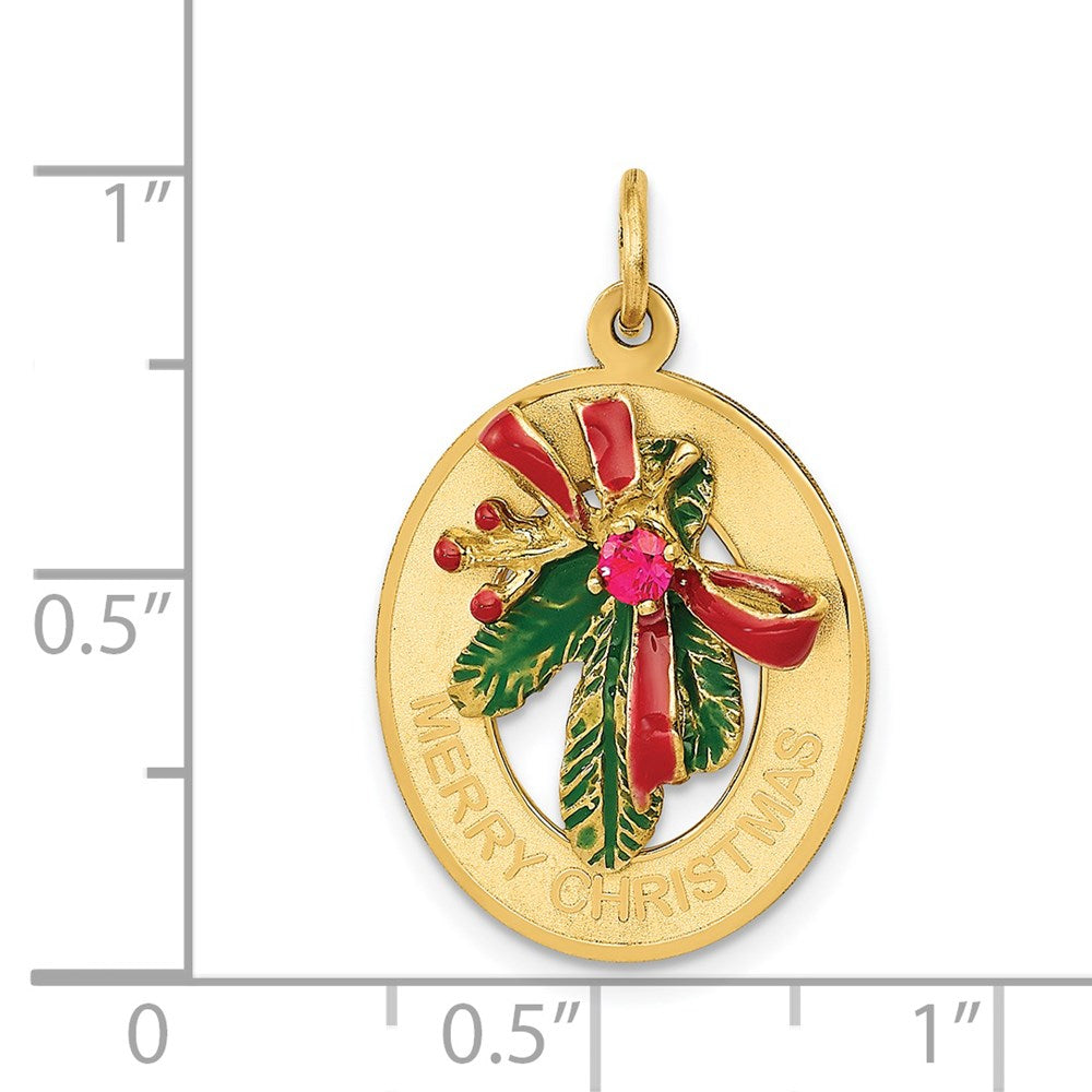 Million Charms 14K Yellow Gold Themed Enameled Mistletoe With Synthetic Stone Charm