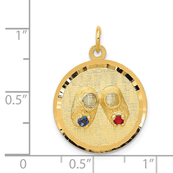 Million Charms 14K Yellow Gold Themed Medium Solid Engravable Baby Shoes On Disc Charm