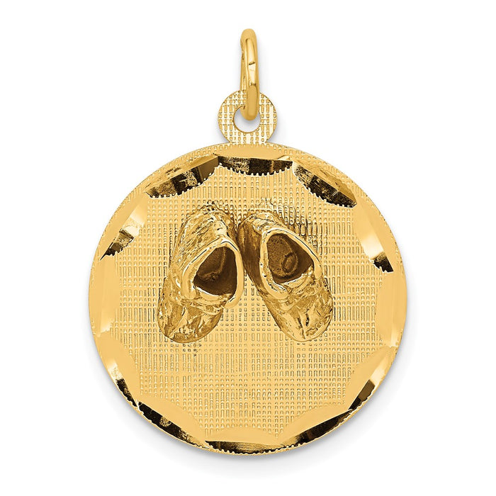 Million Charms 14K Yellow Gold Themed Small Solid Engravable Baby Shoes On Disc Charm