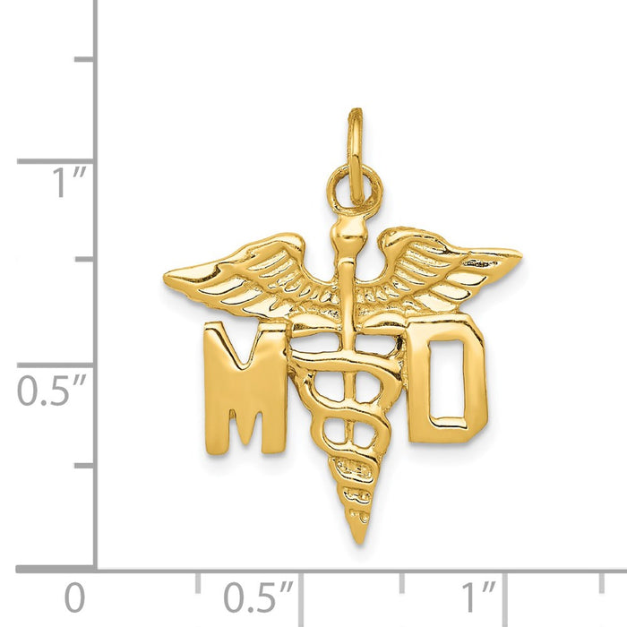 Million Charms 14K Yellow Gold Themed Large M.D. Caduceus Charm