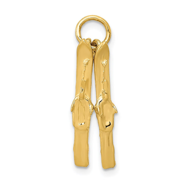 Million Charms 14K Yellow Gold Themed Pair Of Skis Charm