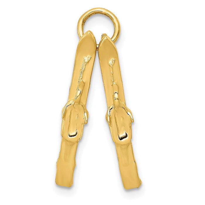 Million Charms 14K Yellow Gold Themed Pair Of Skis Charm