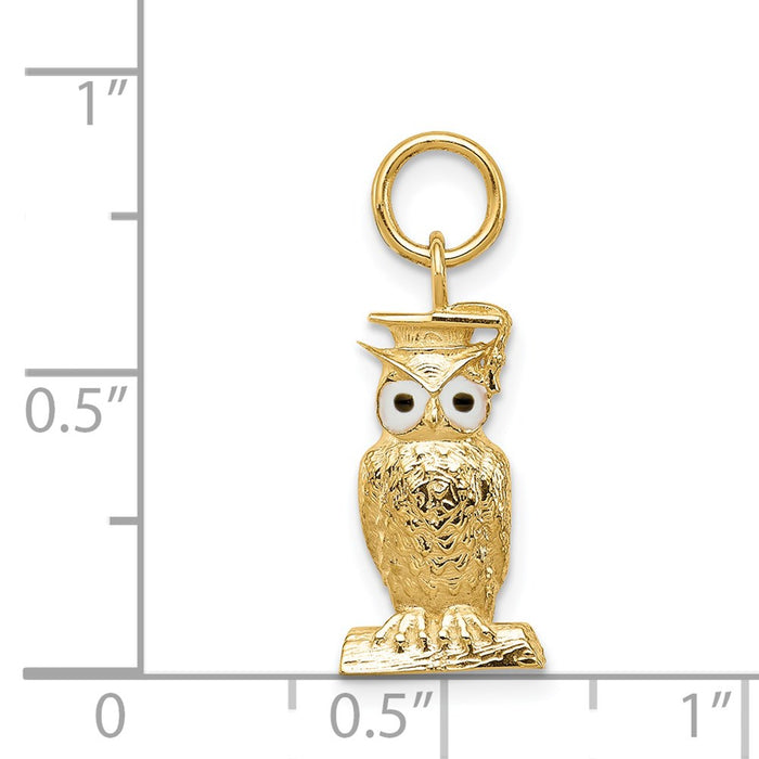 Million Charms 14K Yellow Gold Themed Graduation Owl Charm With Enamel