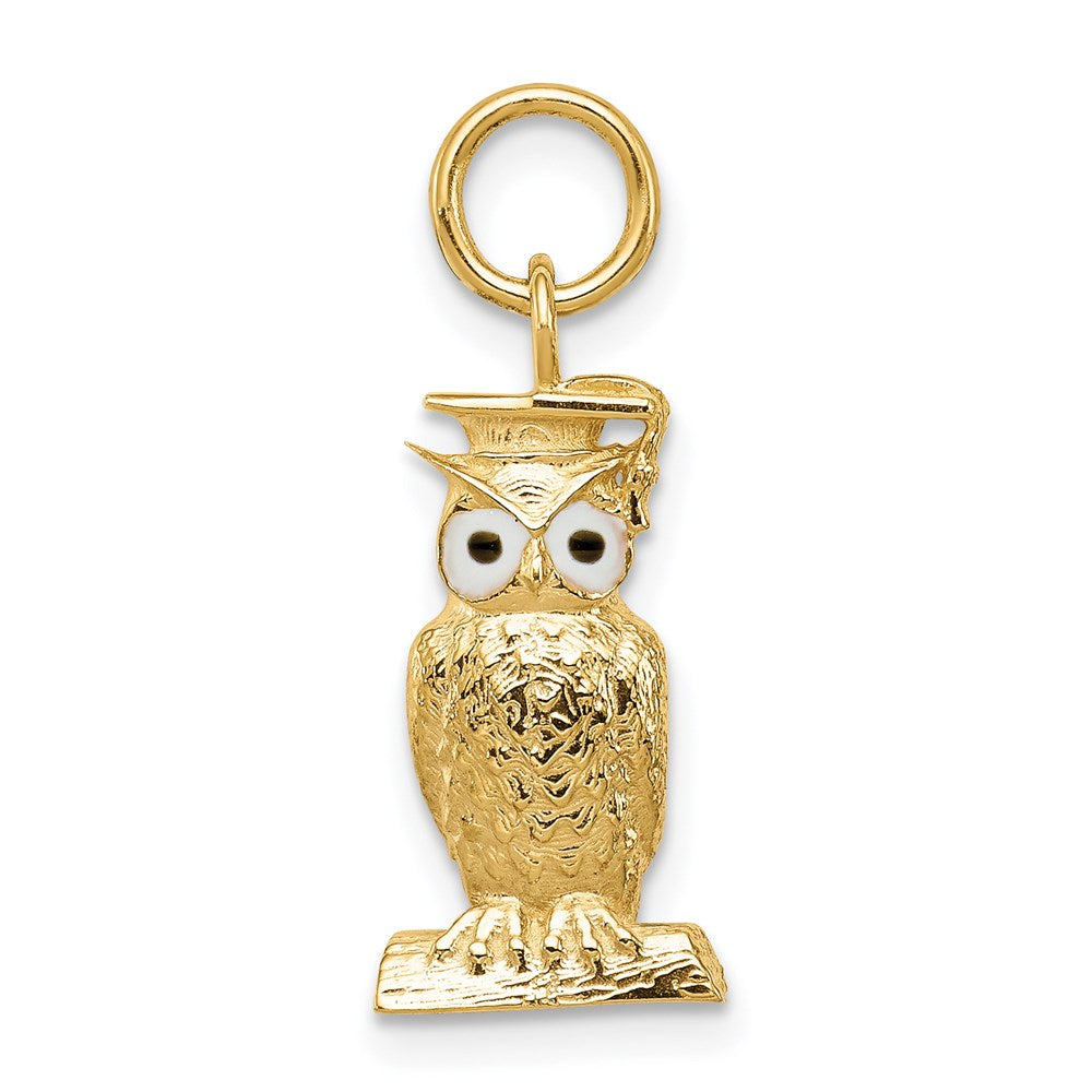 Million Charms 14K Yellow Gold Themed Graduation Owl Charm With Enamel